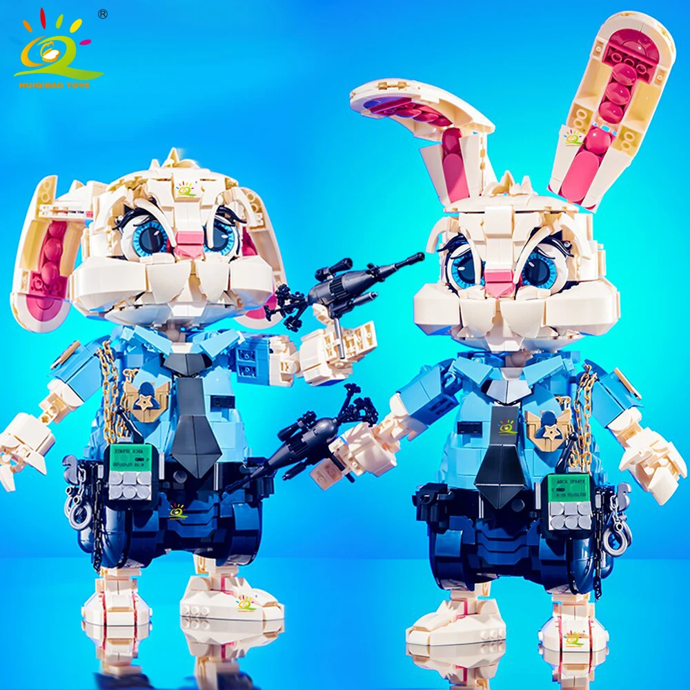 

HUIQIBAO 1387 + шт. MOC кролик полицейская модель строительный блок серия животных кирпичная строительная игрушка для детей украшение дома стола