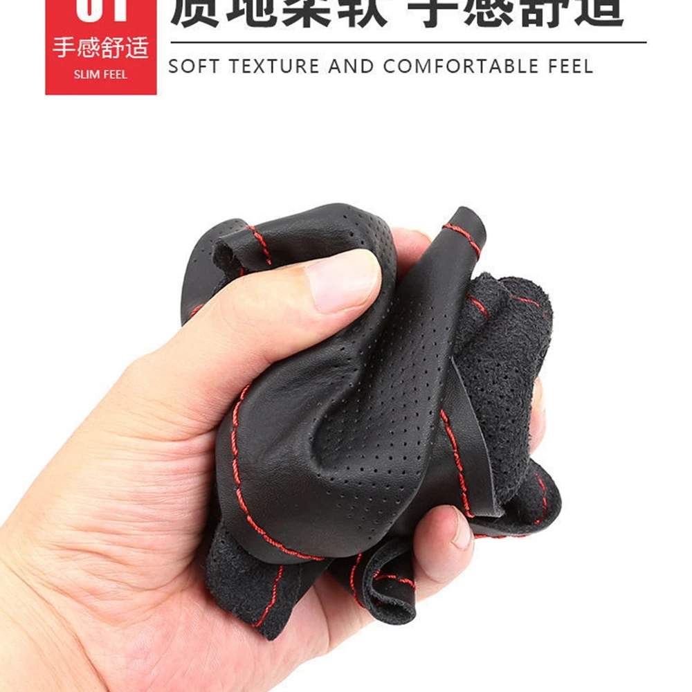 New 38cm 15inch Punched Holes Leather Car Steering Wheel Braid Cover Hand-stitched Soft Non-slip Auto Interior Car Products