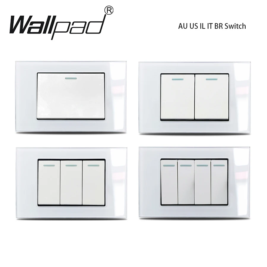 DIY 118*75mm 1 2 3 Gang Way Fan Dimmer White Glass Switch Retro Switch with LED AU IL US EU French Brazil Italian Socket Wallpad