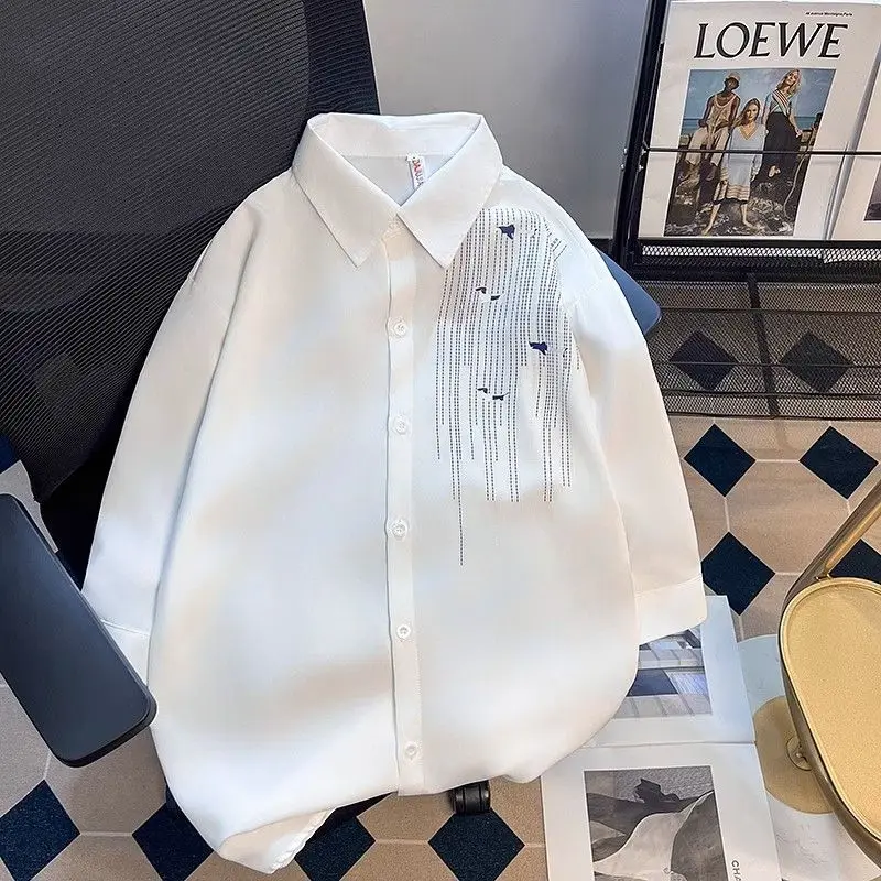 

Foufurieux Summer New High-end Shir Men Clothing Cool Stylish Polo Neck Half Sleeve Blouses Men Top Loose Casual White Shirts