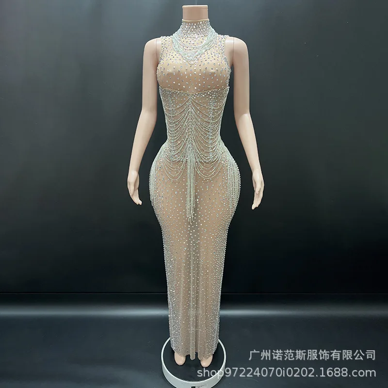 

Легкое роскошное сексуальное обнаженное элегантное сетчатое платье для банкета, одежда для выступлений, коктейльная вечеринка, вечернее платье для женщин