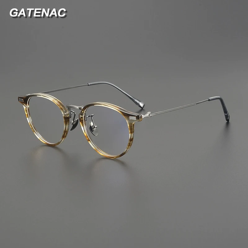 

Gatenac Vintage Pure Titanium Glasses Frame Men Handmade Ultra Light Eyeglasses Frame Women Korea Luxury Brand Designer Eyewear