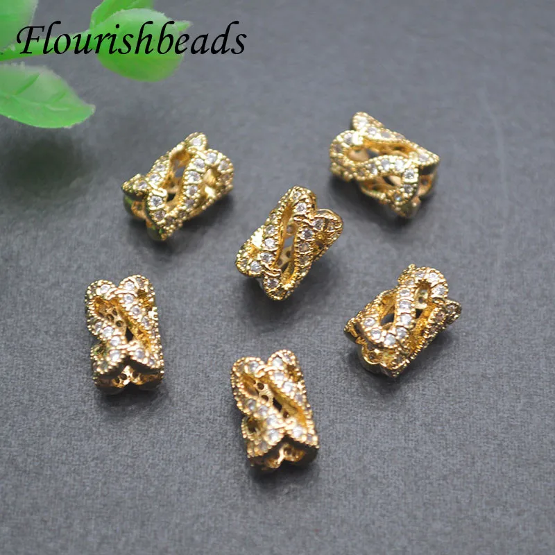 Imagem -02 - Pave Zirconia Beads para Jóias Faça Você Mesmo Loose Metal Beads Grande Hole Boa Qualidade Colar e Pulseira 6x9 mm