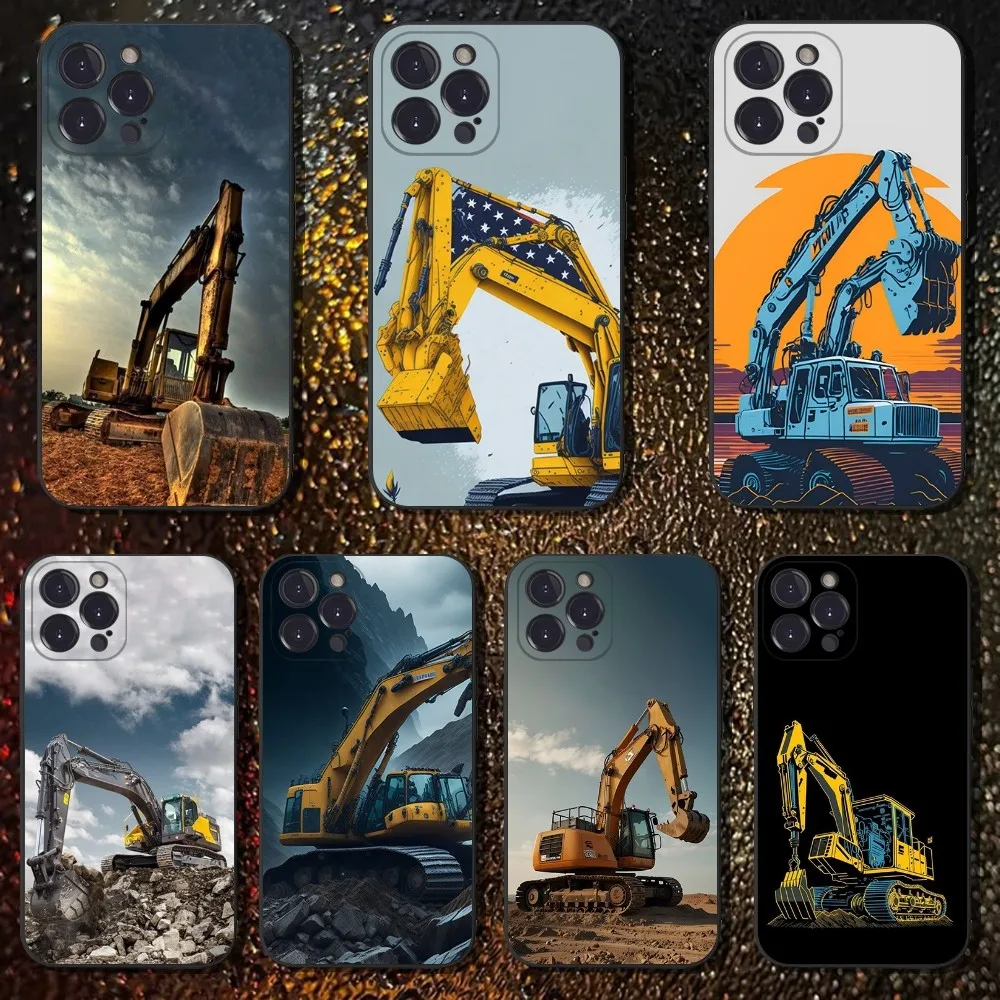 

Excavator Phone Case For iPhone 16,15,14,13,12,11 Plus,Pro Max,XS,X,XR,SE,Mini,8,7,Soft Silicone Black Cover