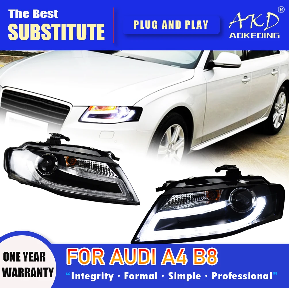 

AKD Head Lamp for Audi A4 LED Headlight 2009-2012 Headlights A4L RS4 S4 DRL Turn Signal High Beam Angel Eye Projector Lens