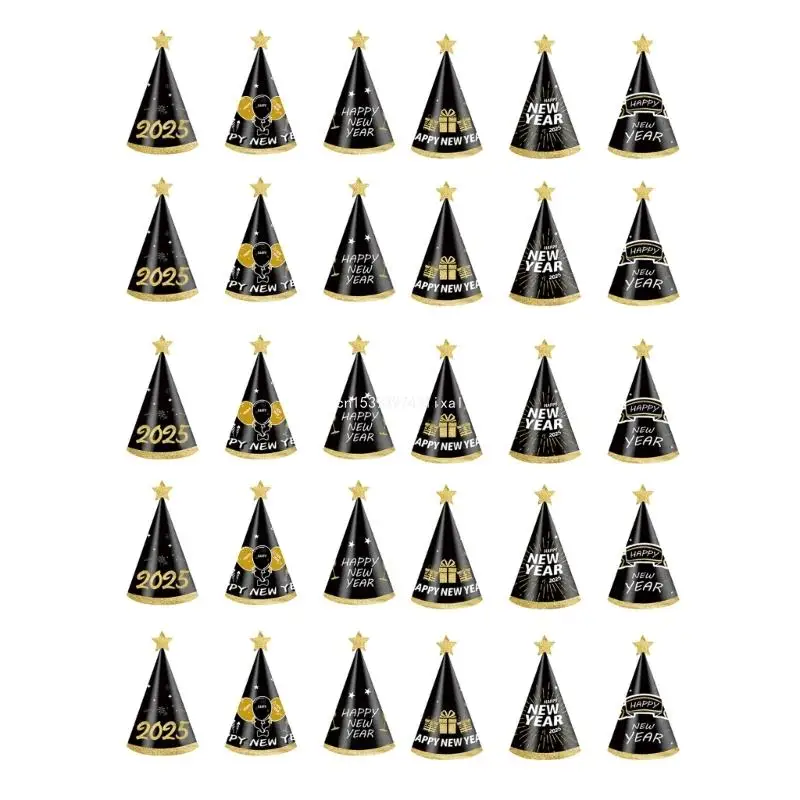 

Pack Of 30 Happy New Year 2025 Party Hat for Celebration Event Photography Props