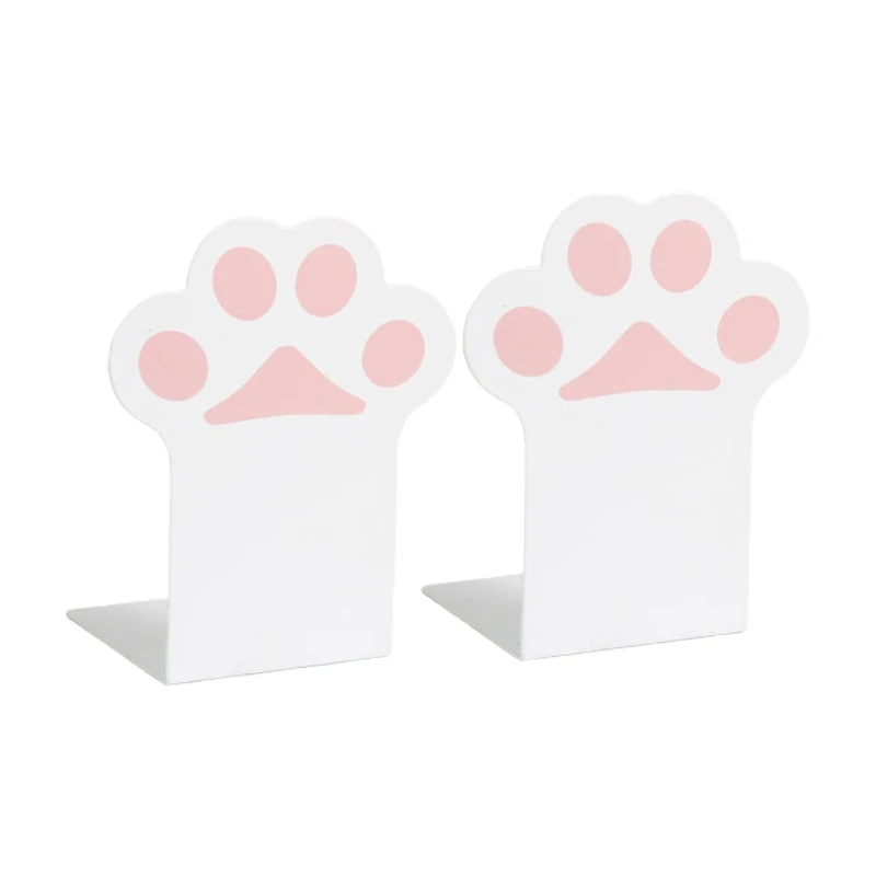 Metal Desktop Bookends Support Cartoon Paw Book Ends Book Stopper Non-skid for Shelves Office Home Library 1 Pair