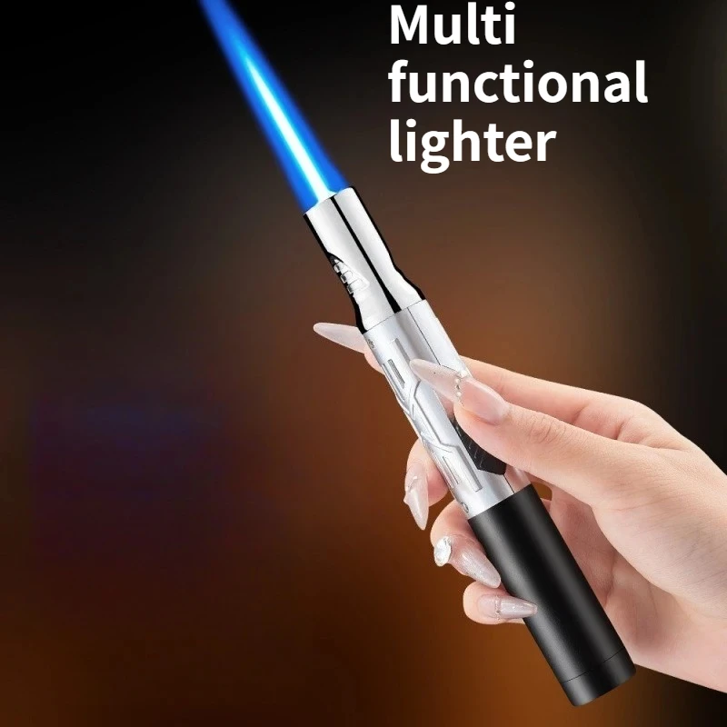 Creative Straight Jet Spray Gun Lighter with Windproof High-end Feel and High Firepower Blue Flame Lighter Cigarette Accessories