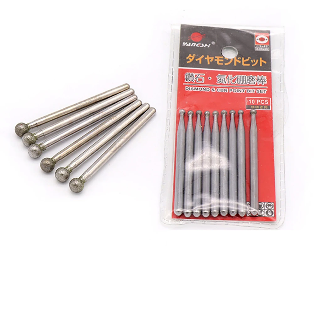 1/10 قطعة 1 مللي متر-6 مللي متر الكرة الماس و CBN رأس مطحنة لدغ نقطة 3 مللي متر عرقوب نحت لقم نحت ل اليشم الزجاج دريمل أدوات دوارة #4