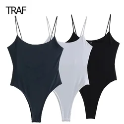 TRAF Women's Bodysuit Spring 2024 Slip Bodysuits Sleeveless Backless High Spandex Bodysuits Elegant Sexy Lingerie For Fine Women