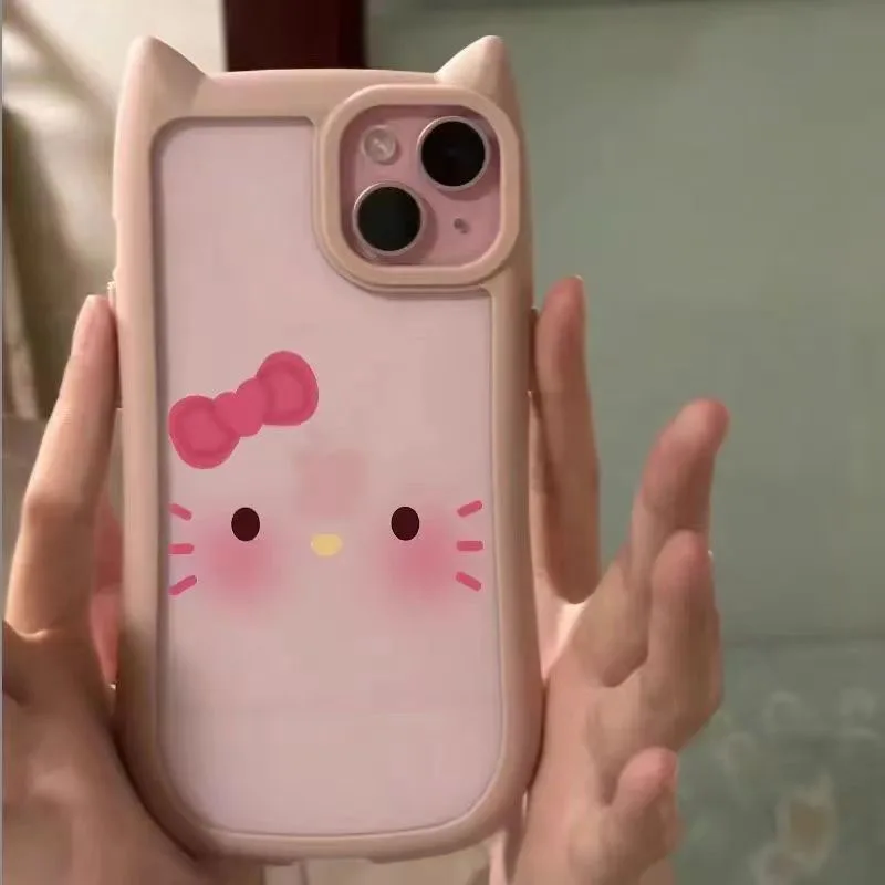 New Cute Hello Kittys IPhone 16 Case Kawaii 15 Cartoon Transparent  Anti Slip X Silica Gel 12 Ultrathin 11 Soft Shell Girl Gifts