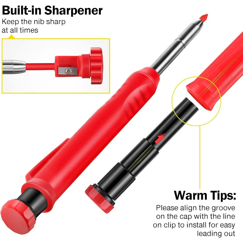 Carpenter Pencil Metal Long Head Deep Hole Professional Engineering Quick Drying Marker Graphite Woodworking Black Red Lineation