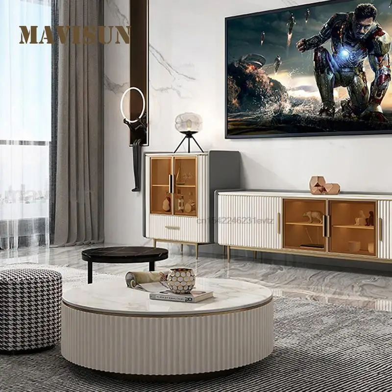 Mavisun Living Room Set TV Stands Console Table Pine Wood Rock Slab Desktop White Paint Console Mobile Muebles Home Furniture