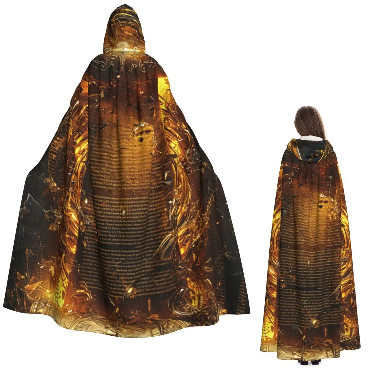 

Древняя книга со светящимися волшебными заклинаниями и рунами, длинный плащ с капюшоном, средневековый костюм ведьмы, накидка для косплея, унисекс