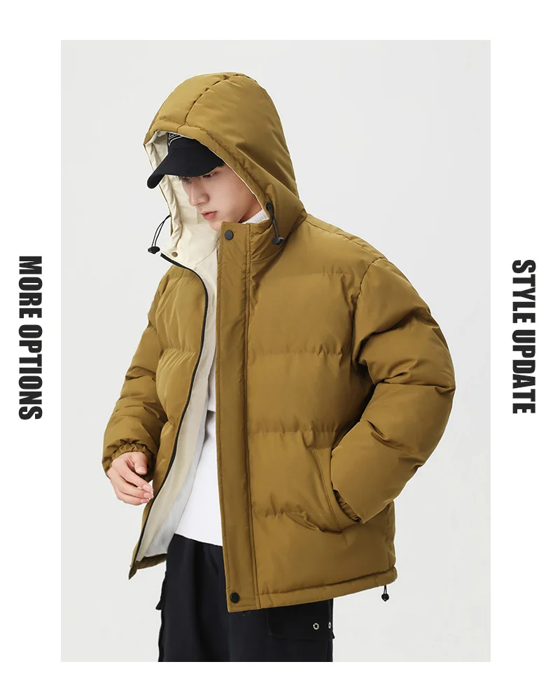 Winter Solid Color Hooded Parkas for Men New Style Comfortable Warm Cotton Coats Fashion Thicken Outerwear Outdoor Windproof