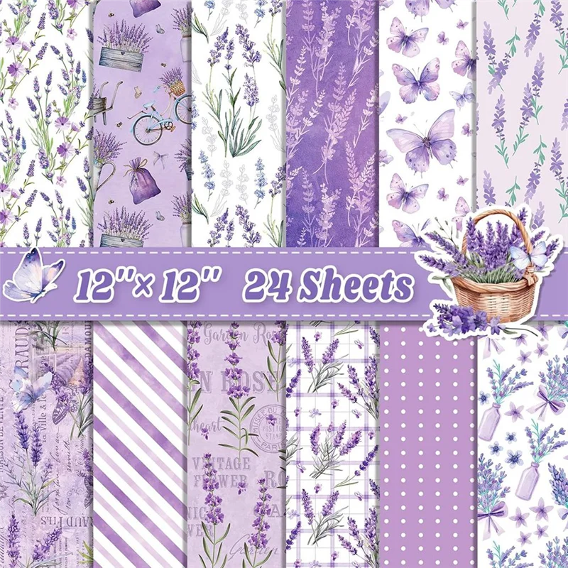 

CS-Decorative Double-Sided Scrapbook Paper 12'' X 12'' 24 Sheets Bows Pattern Decoupage Cardstock Lavender