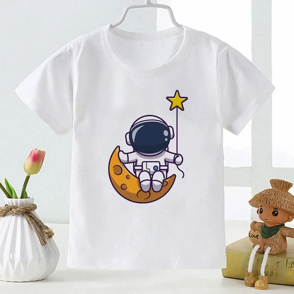 

Cotton T-Shirt Kids Cartoon Clothes Cute Astronaut Print T Shirt Enfant Boys Girls Summer Short Toddler Tees Harajuku Plus Size