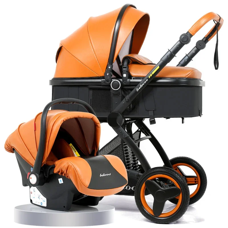 Luxury High-end baby stroller 3in1, enlarged X6 high landscape baby cart with car basket,can sit, lie down and fold two-way cart