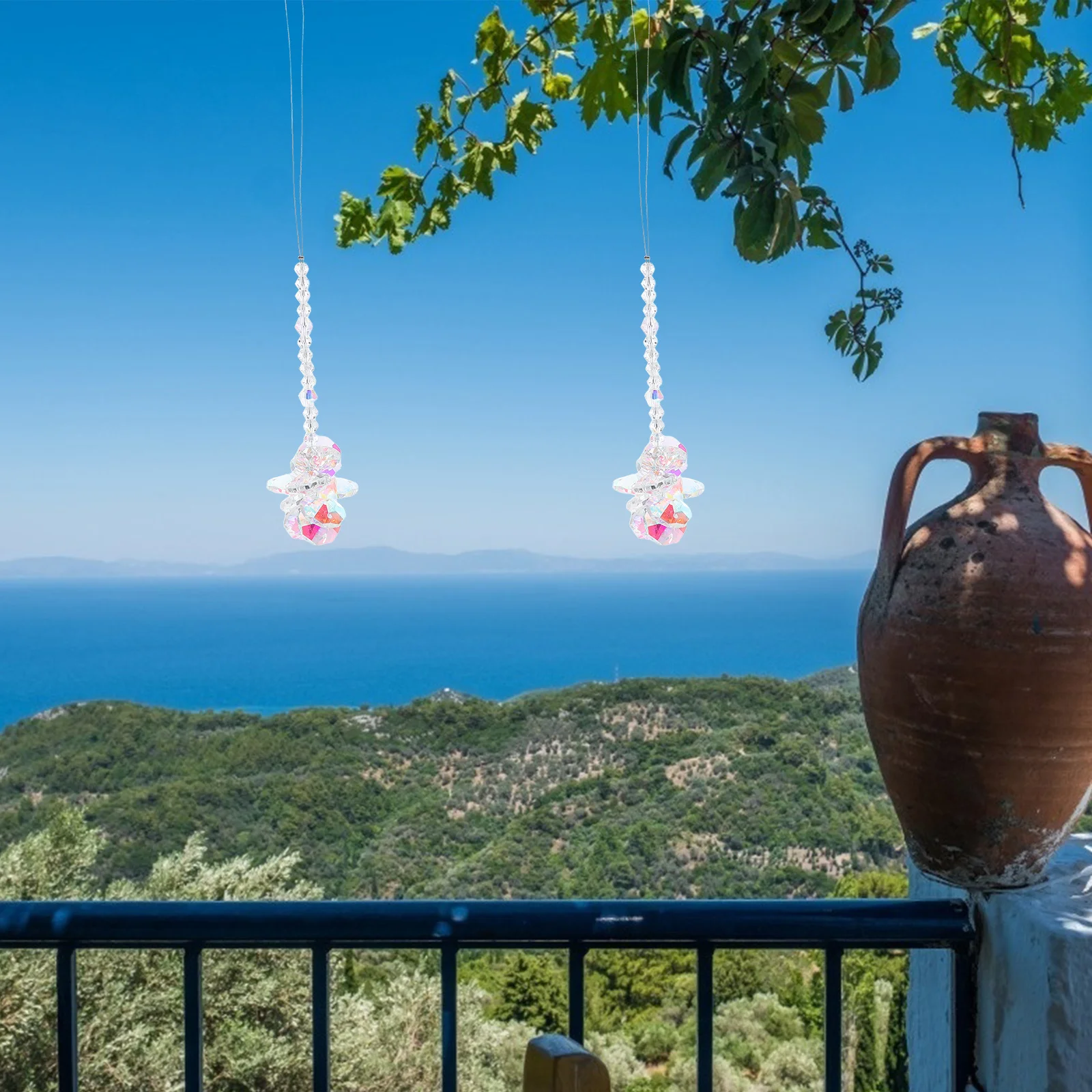 

2Pcs Crystal Sun Catcher Window Flower Pendant Hanging Prism Decor for Home Garden Car Interior Colorful Light Reflection