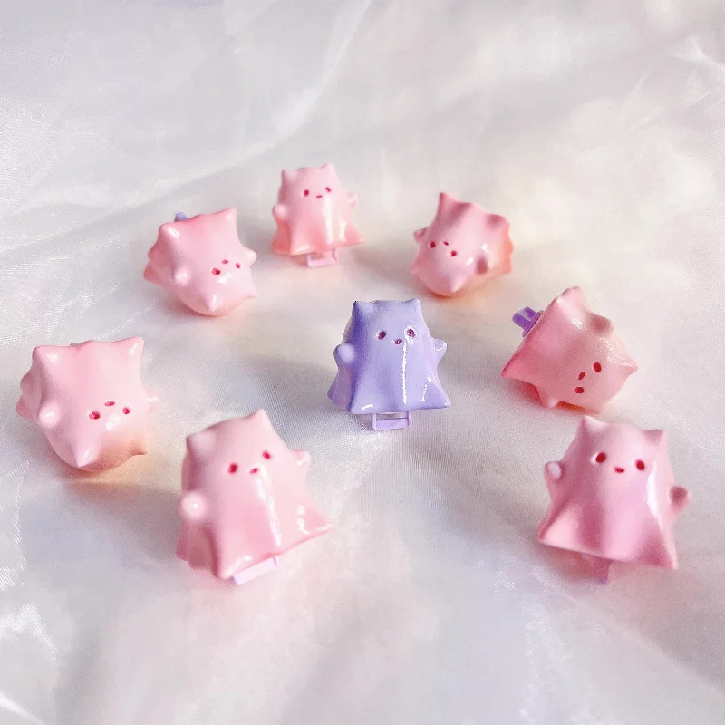 Ghost Cat Keycaps Custom Original Artisan Resin Keycap Cute Pink Purple Point Key Cap for wooting crush80 Rainy75 Accessories