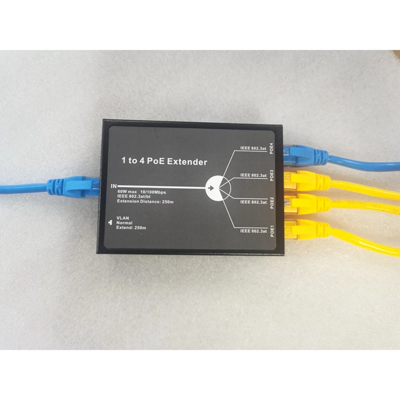 Extensor de Poe para Câmera IP, 1 a 4 Portas, IEEE802.3at, Extensão máxima 250M, 65W Max