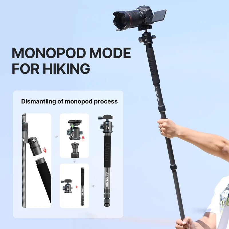 Ulanzi MT-61 Carbon Fiber Alloy Travel Tripod Portable Outdoor Smartphone DSLR Camera Tripod Monopod With Panoramic Ball Head