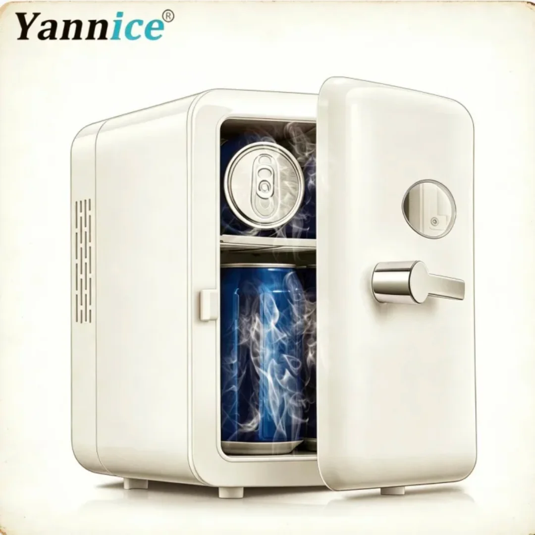 Mini Geladeira Portátil Yannice, Cooler e Aquecedor 4L/6 Latas, Refrigerador para Cuidados com a Pele e Bebidas, Uso em Casa e Carro AC/DC 12V/220V
