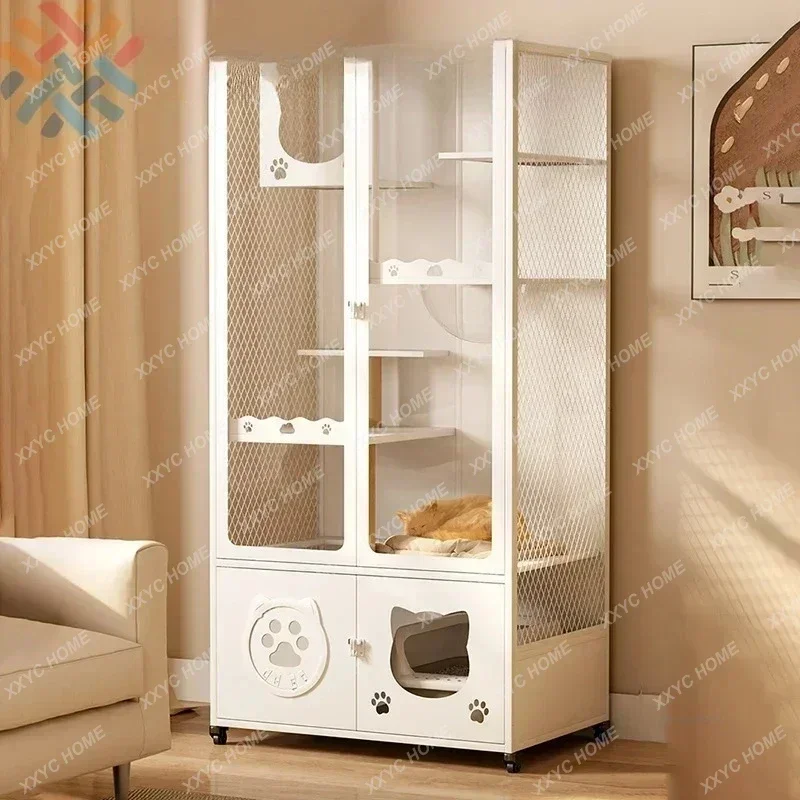 AACat Villa Luxury Steel Cat Cages Household Cat House With Toilet Integrated Waterproof And Rust-proof Cats Cabinet Pet Product