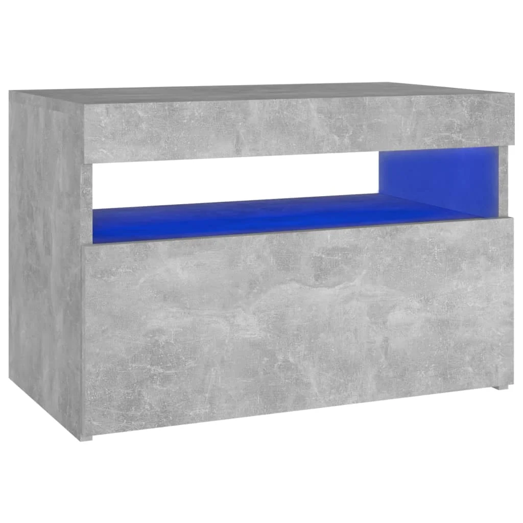 Bedside Table with LED lights concrete gray 60x35x40 cm