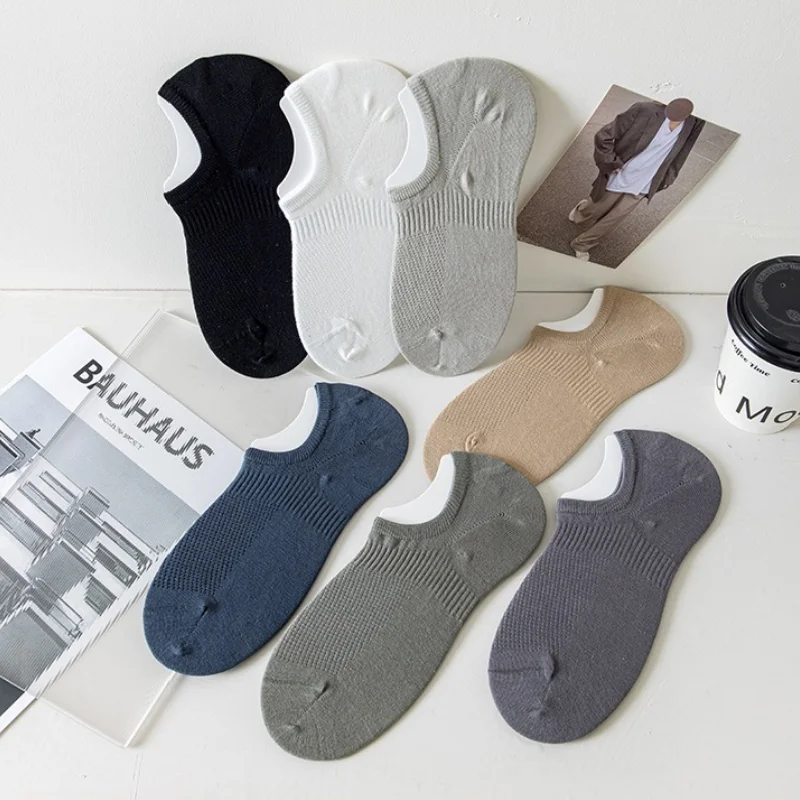 1/3/5 Pairs Men‘s No Show Socks Low Cut Invisible Socks Breathable Cotton Mesh Anti Slip Stay Put Summer Socks EU 38-45 US 6-12