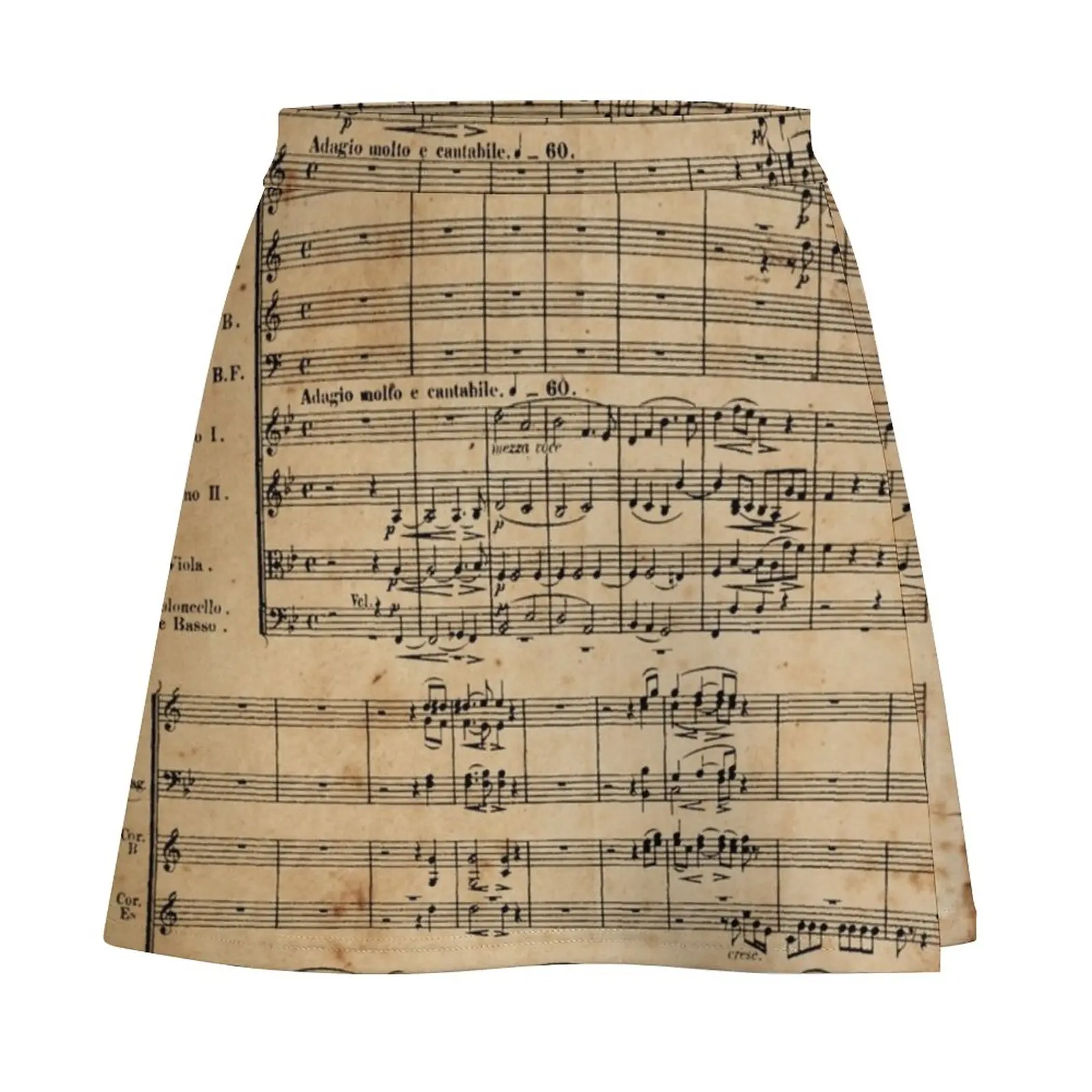 Beethoven's 9th sur papier antique Mini jupe, jupes de pharmacien grunge féeriques pour femmes, robes de noyau de fée