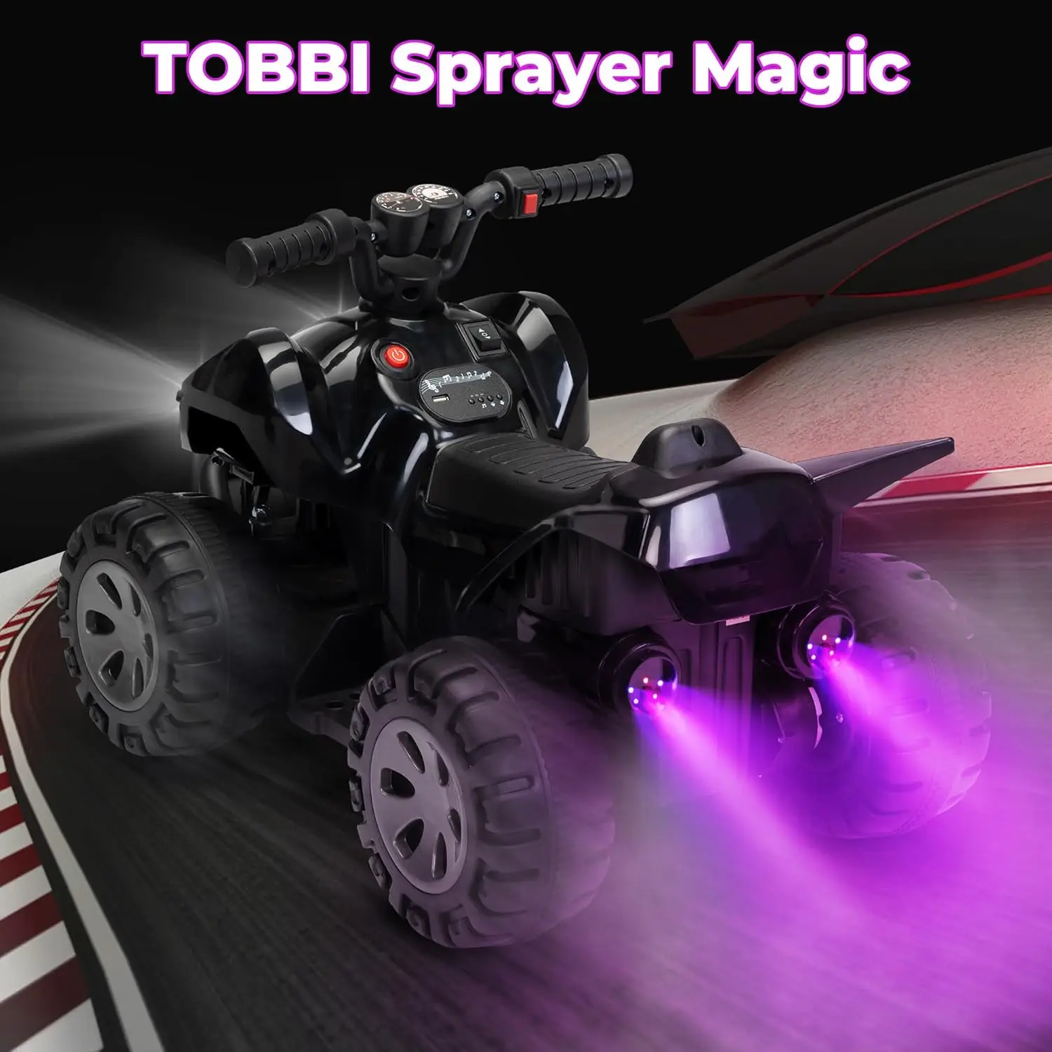 6V Ride On Toy for Toddler, 25W 4 Power Wheels with Cool Spraying System, 4-Wheeler Quad ATV Play Car Electric Vehicles with LED