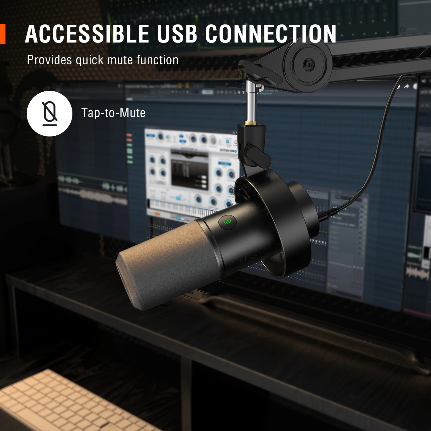 Microfono dinamico FIFINE USB/XLR con supporto antiurto, Touch-mute, Jack per cuffie e controllo del Volume, per PC o registrazione della scheda audio-K688