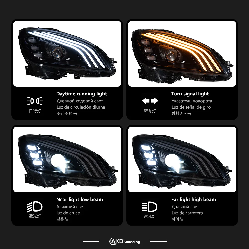 AKD Head Lamp for Benz W204 LED Headlight 2007-2011 Headlights c200 c260 c300 DRL Turn Signal High Beam Angel Eye Projector Lens