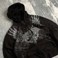American Hip-hop Loose Retro Gothic Punk Y2K Creative Pattern Graffiti Sweatshirt Black Hoodie Men’s Street Rock Sports Jacket