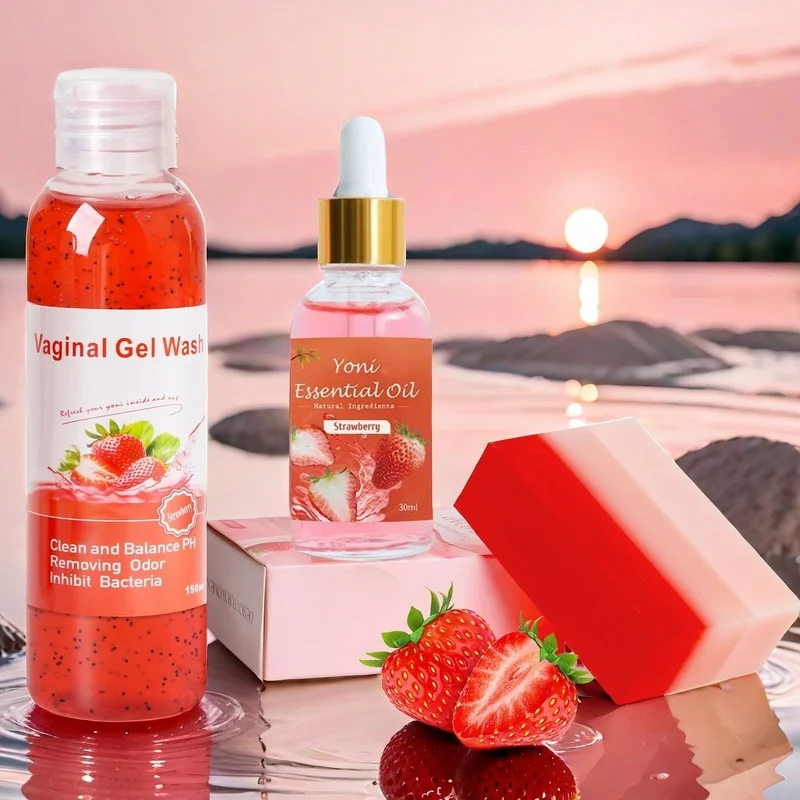 

Women Yoni Product Gift Kit Feminine Vagina Wash Gel Yoni Bar Soap Strawberry Yoni Oil