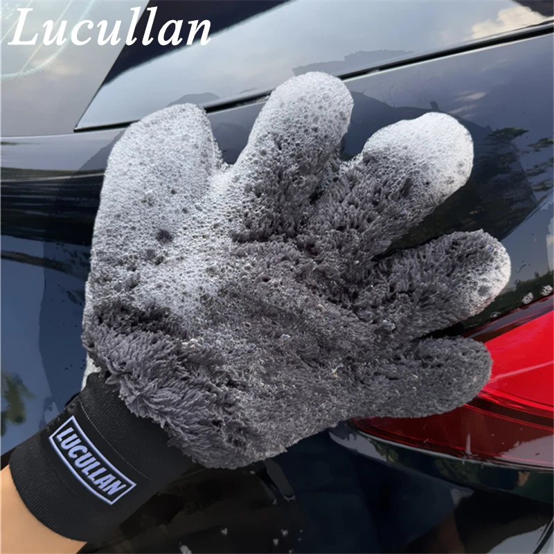 Lucullan Double Side Microfiber 5 Finger Mitt Super Soft Scratch Free Flexibility Conforms To Any Shape