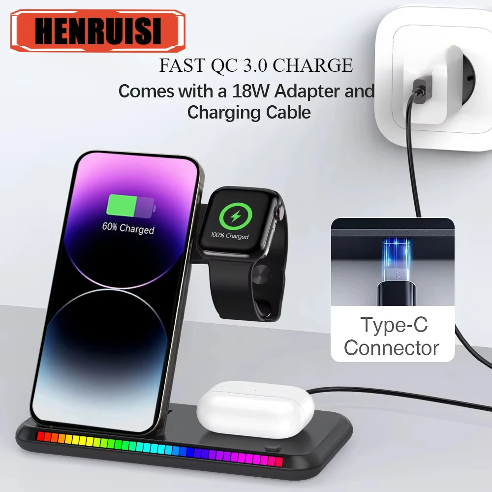 3 in1 Foldable Wireless Charger Fast Charging For iPhone 16 15 Pro Max Xiaomi Huawei Samsung S23 Watch Headphone Quick Charger