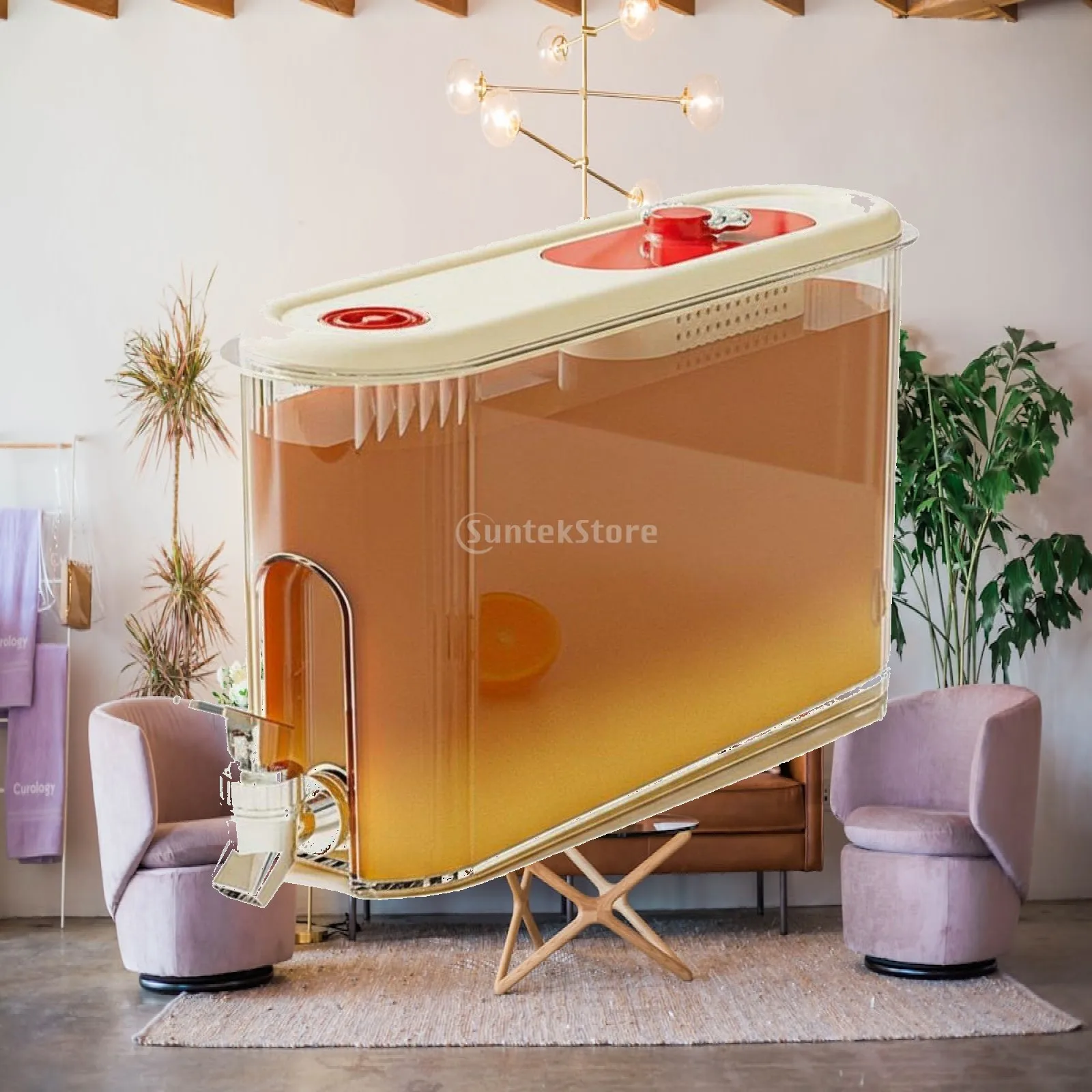 Beverage Dispenser with Lid and Faucet 4 Litre Fridge Iced Tea Juice Container for Family Functions