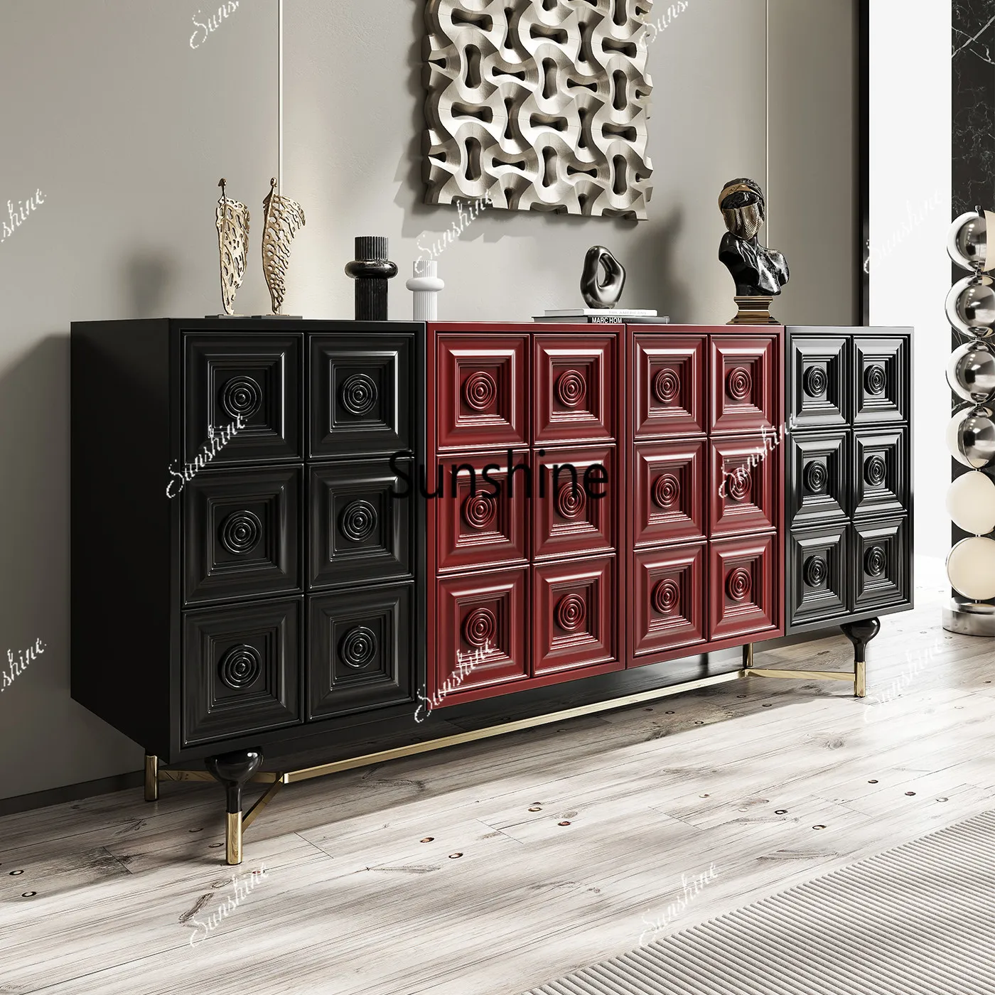 

Italian light luxury solid wood paint dining side cabinet foyer entry shoe cabinet