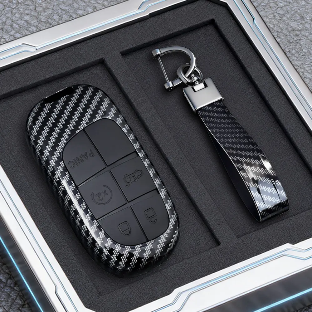 Funda de carbono ABS para llave de coche, para Dodge Ram Charger Journey Durango Jeep Grand Cherokee Chrysler, soporte para llavero sin llave