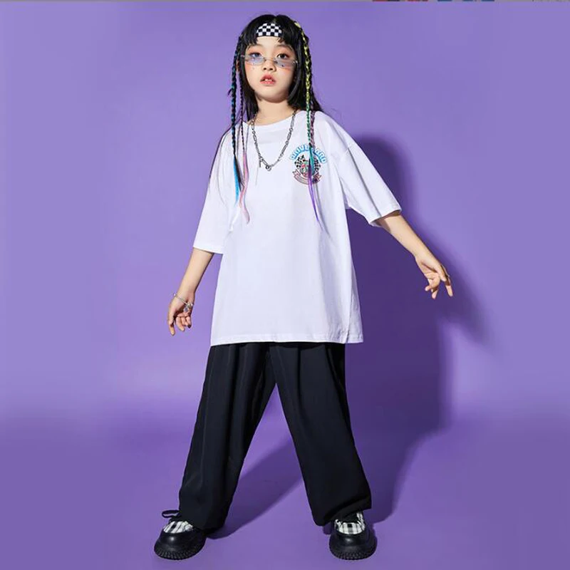 Kids Kpop Hip Hop Clothing Graffiti Oversize T Shirt Streetwear Sweat Baggy Pants For Teen Girl Boys Jazz Dance Costume Clothes