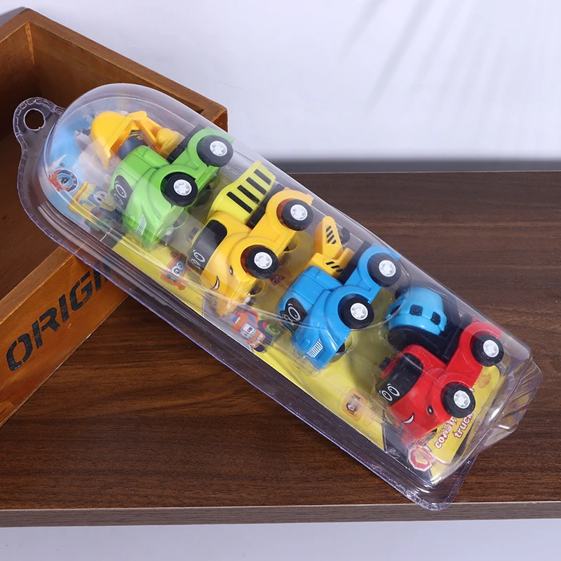 {MX} 4 ชิ้น/เซ็ตสุ่มรถมินิรุ่นของเล่นจำลองการก่อสร้างรถการ์ตูนดึงกลับรถของเล่นเด็กของขวัญ