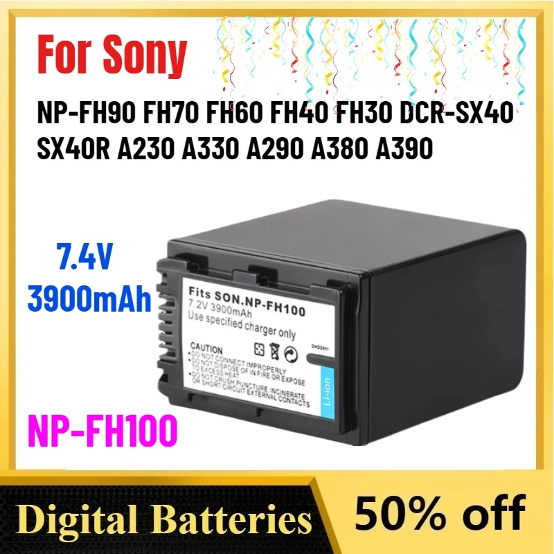 

High-Quality 7.4V 3900mAh NP-FH100 Battery for Sony NP-FH90 FH70 FH60 FH40 FH30 DCR-SX40 SX40R A230 A330 A290 A380 A390