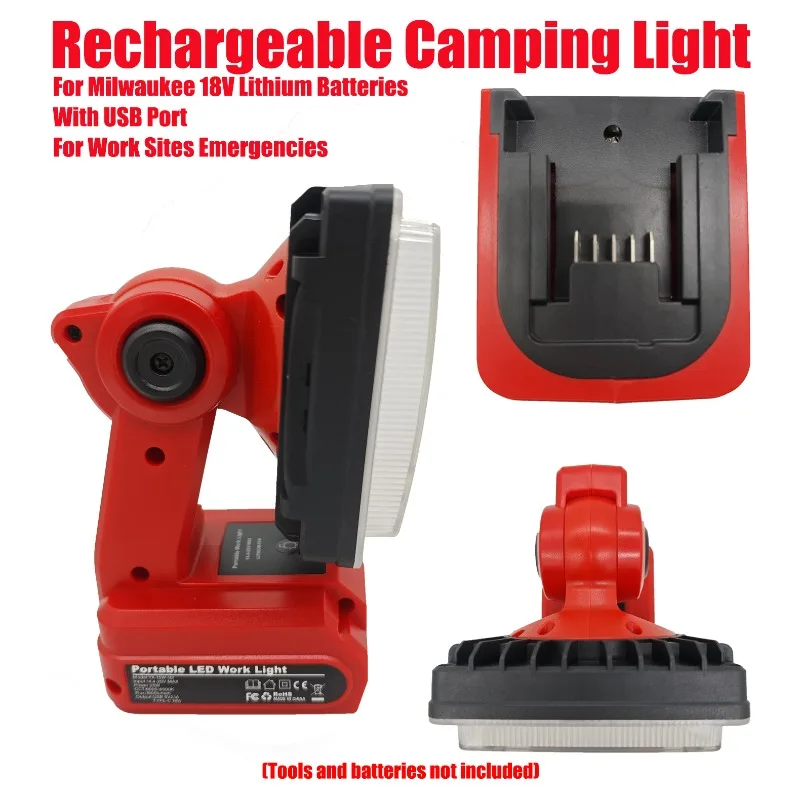 

Rechargeable Camping Light Portable LED Work Light for Milwaukee 18V Lithium Batteries with USB Port for Work Sites Emergencies