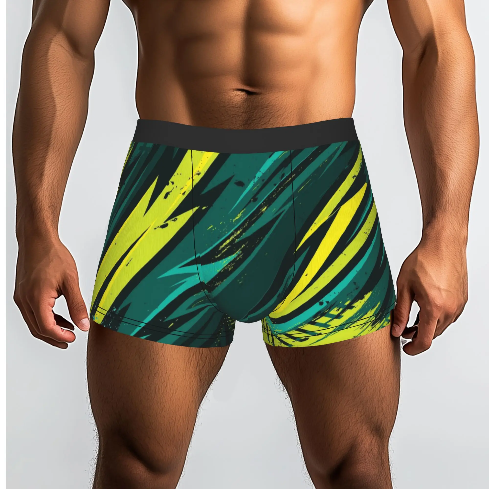 Green Yellow Grunge Stripe Pattern  Underpants Homme Panties Male Underwear Print Shorts Boxer Briefs