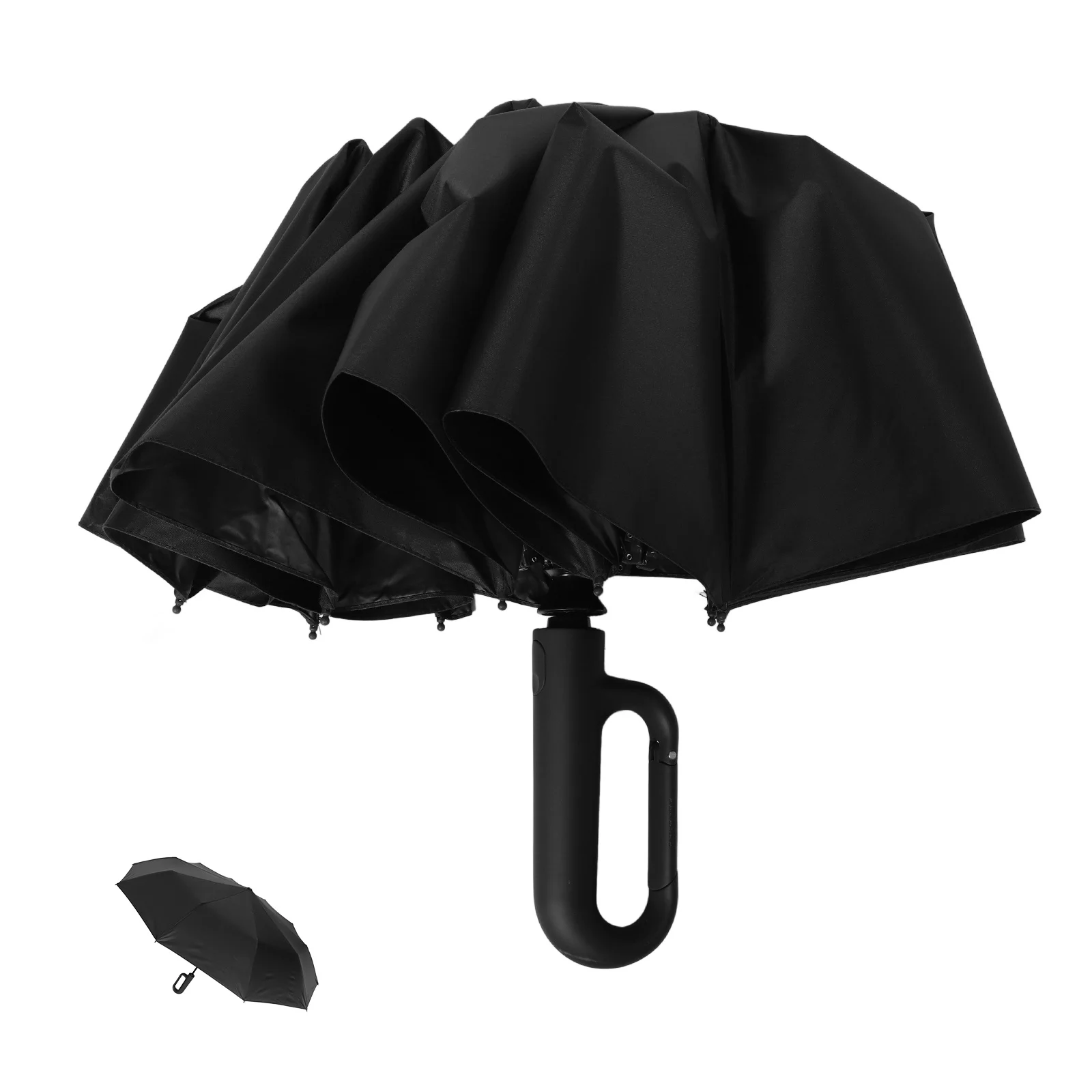 

Folding Umbrella Compact Lightweight 10 Bones Black Vinyl Tri Fold Automatic Rain Sun Protection Portable Travel Mini