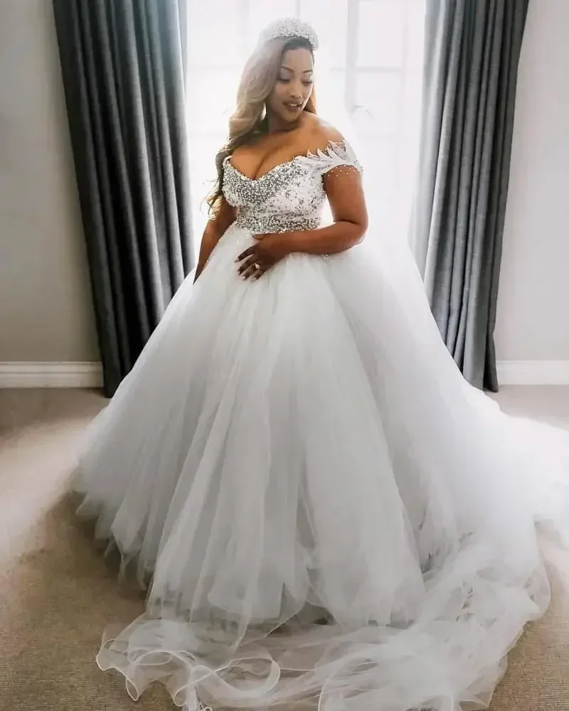 Customized Off The Shoulder Plus Size African Wedding Dresses Empire Pregant Bridal Gowns Cheap Robes De Mariée