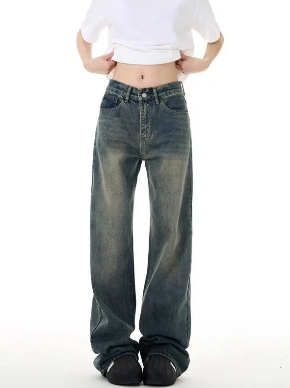Calças Jeans Americanas Retrô de Cintura Alta, Perna Larga e Corte Reto Solto para Homens e Mulheres, Estilo Vintage com ...