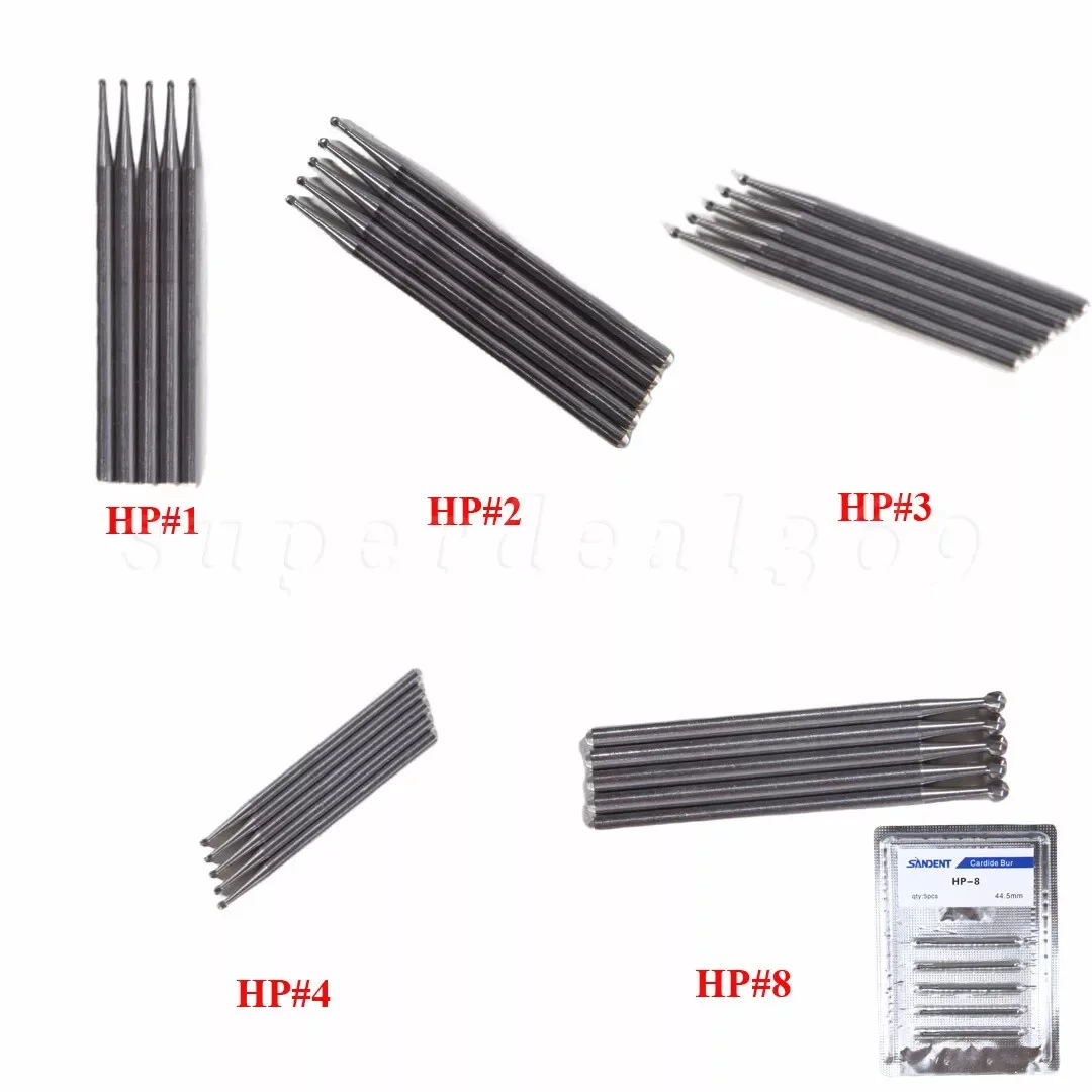 5Pcs Dental 44.5mm Midwest HP 1/2/3/4/8  Tungsten Carbide Burs Round Head For Low Speed Straight Handpiece Nose Cone